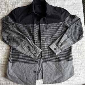 Black and Gray Striped Button-Up Shirt